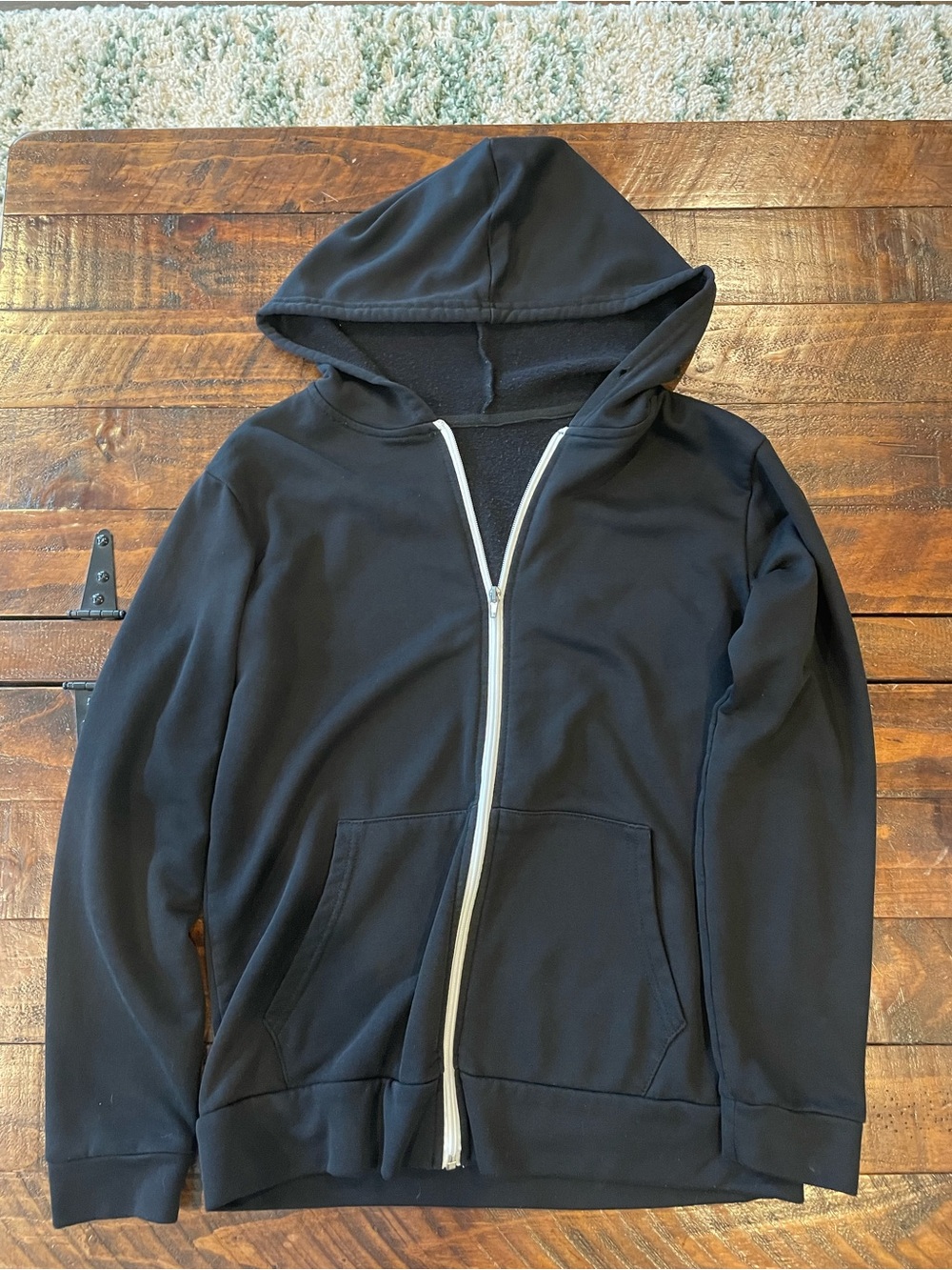Unk Black Hooded Zip Jacket with White Zipper